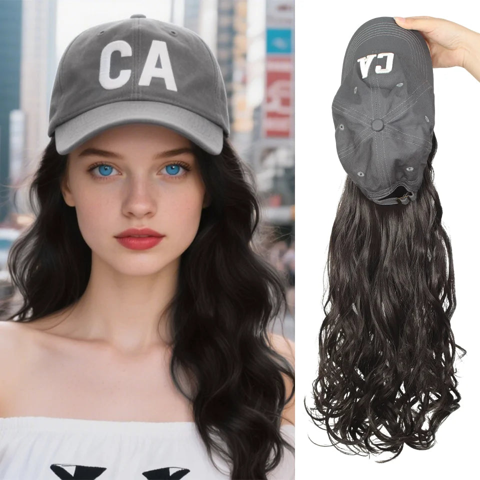 24-Inch Curly Wavy Hair Wig with Baseball Cap - 8