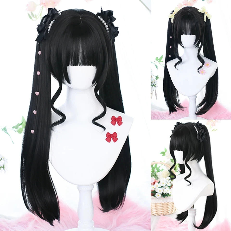 Lolita Cosplay Long Ponytail Wig with Buns for Parties