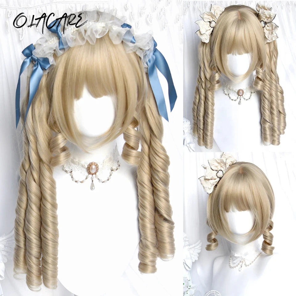 Long Wavy Blonde Cosplay Wig with Bangs