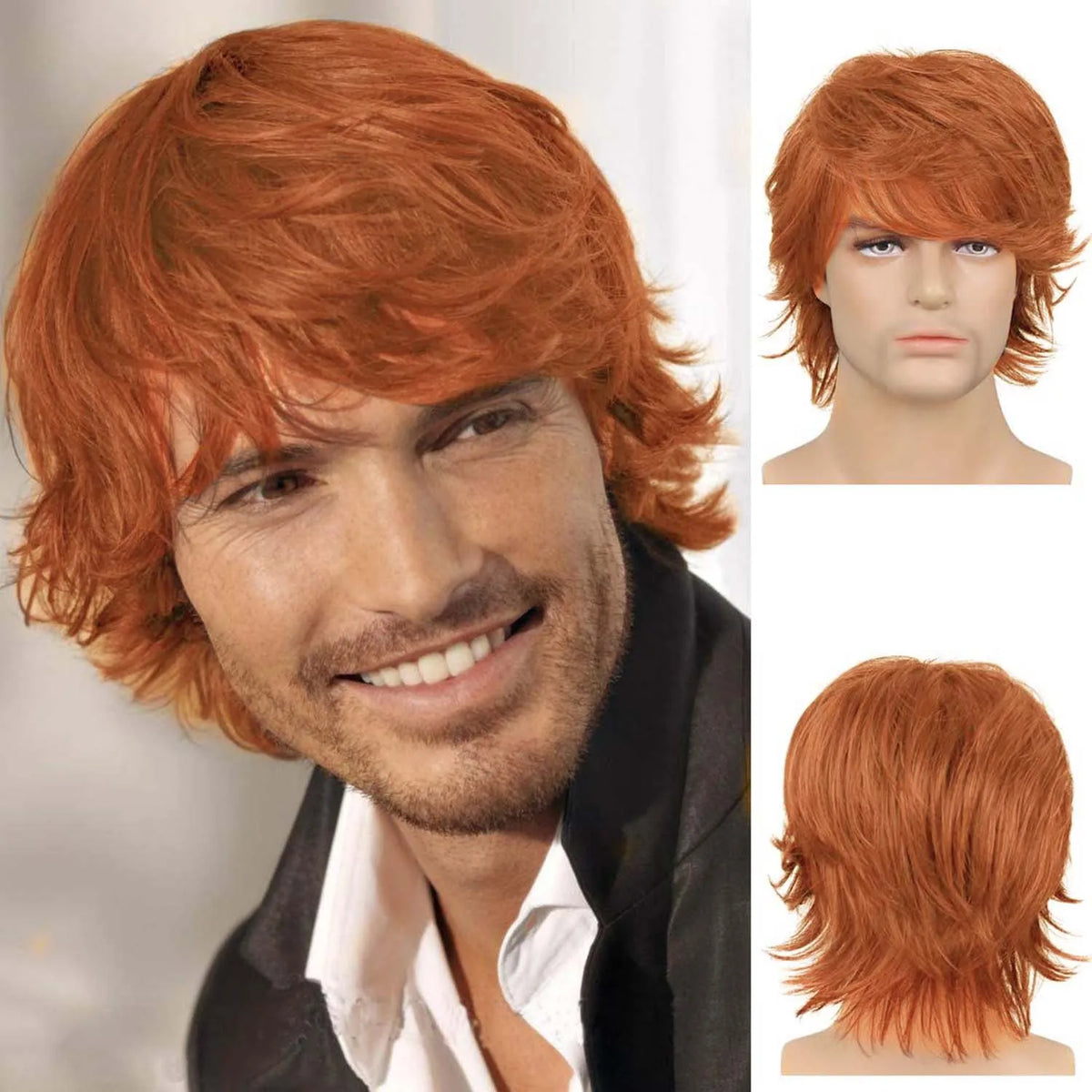 Short Curly Layered Synthetic Wig for Men Cosplay and Daily Style