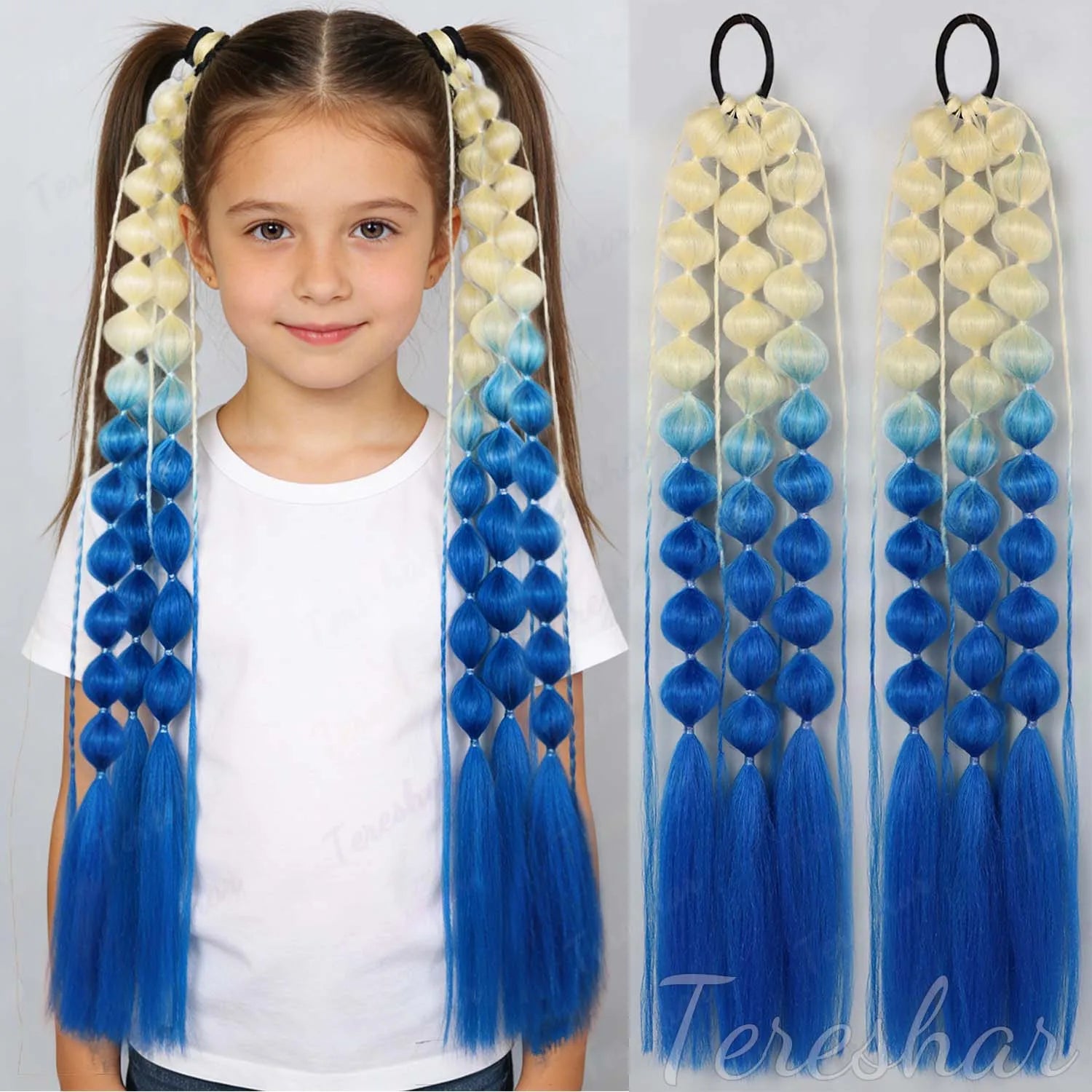2-Piece Colored Bubble Ponytail Extensions for Festivals and Parties - 7