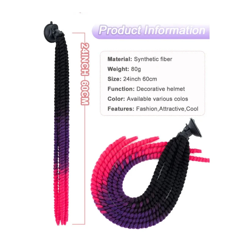 24 Inch Motorcycle Helmet Braided Ponytail with Suction Cup
