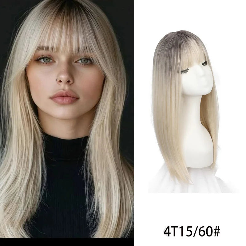 50cm Long Straight Synthetic Wig with Bangs - 10
