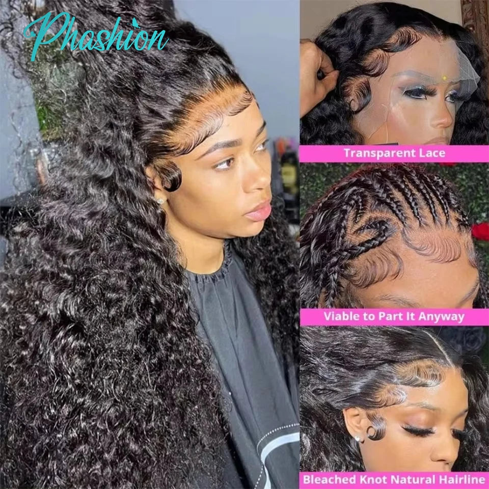Deep Curly Human Hair 13x4 Transparent Lace Front Wig - 1