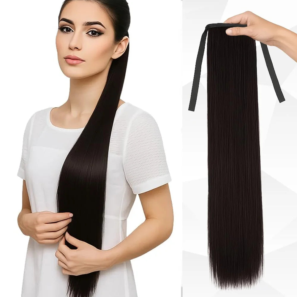 Long Straight Wrap Around Ponytail Hair Extension for Instant Volume - 6