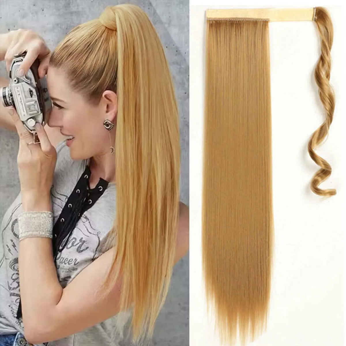 24 Inch Long Straight Wrap Around Ponytail Hair Extension for Women