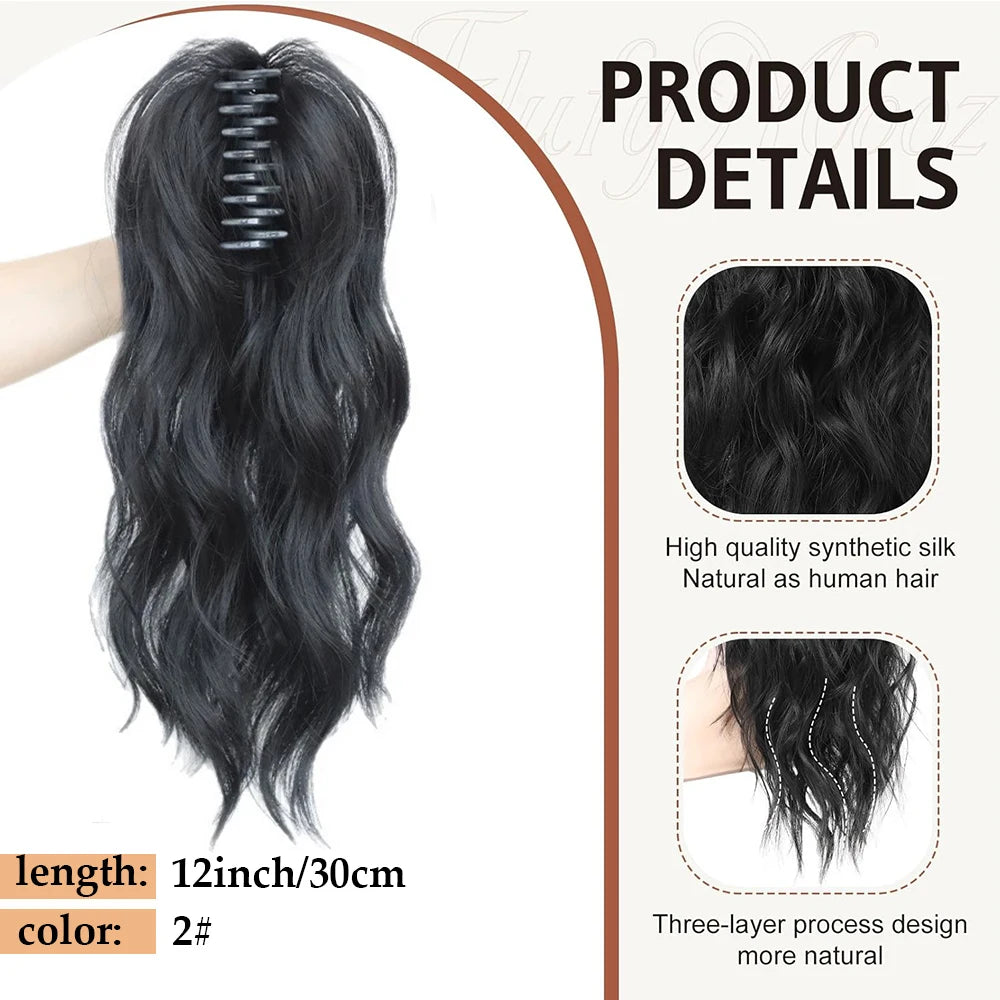 12 Inch Wavy Claw Clip Ponytail Hair Extension - 10