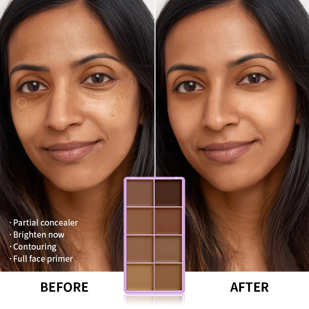 8-Shade Cream Concealer Palette for Full Coverage Face Contouring