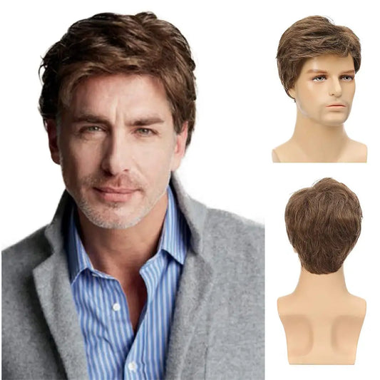 Short Brown Curly Synthetic Wig for Men