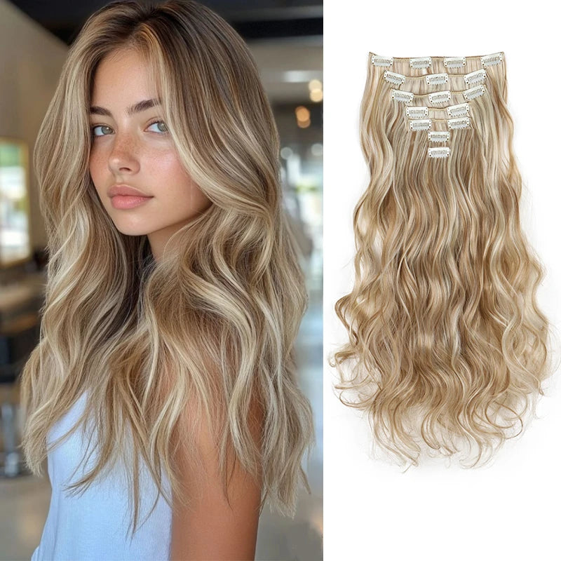 Wavy Curly Clip-In Hair Extension Set for Women - 11