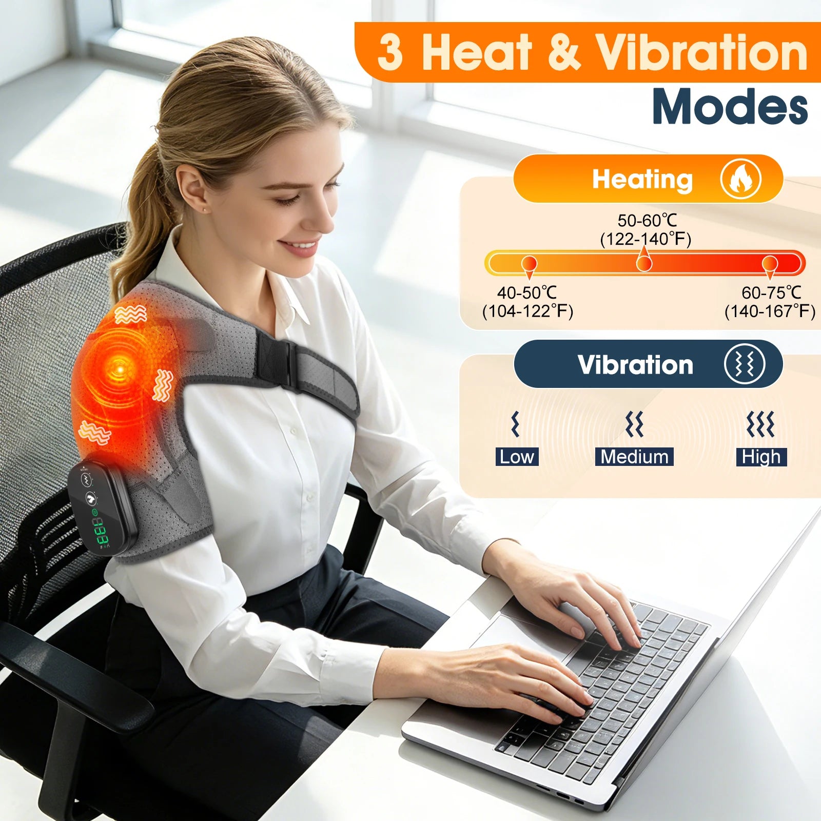 Cordless Heated Shoulder Massage Wrap with Vibration for Pain Relief - 2