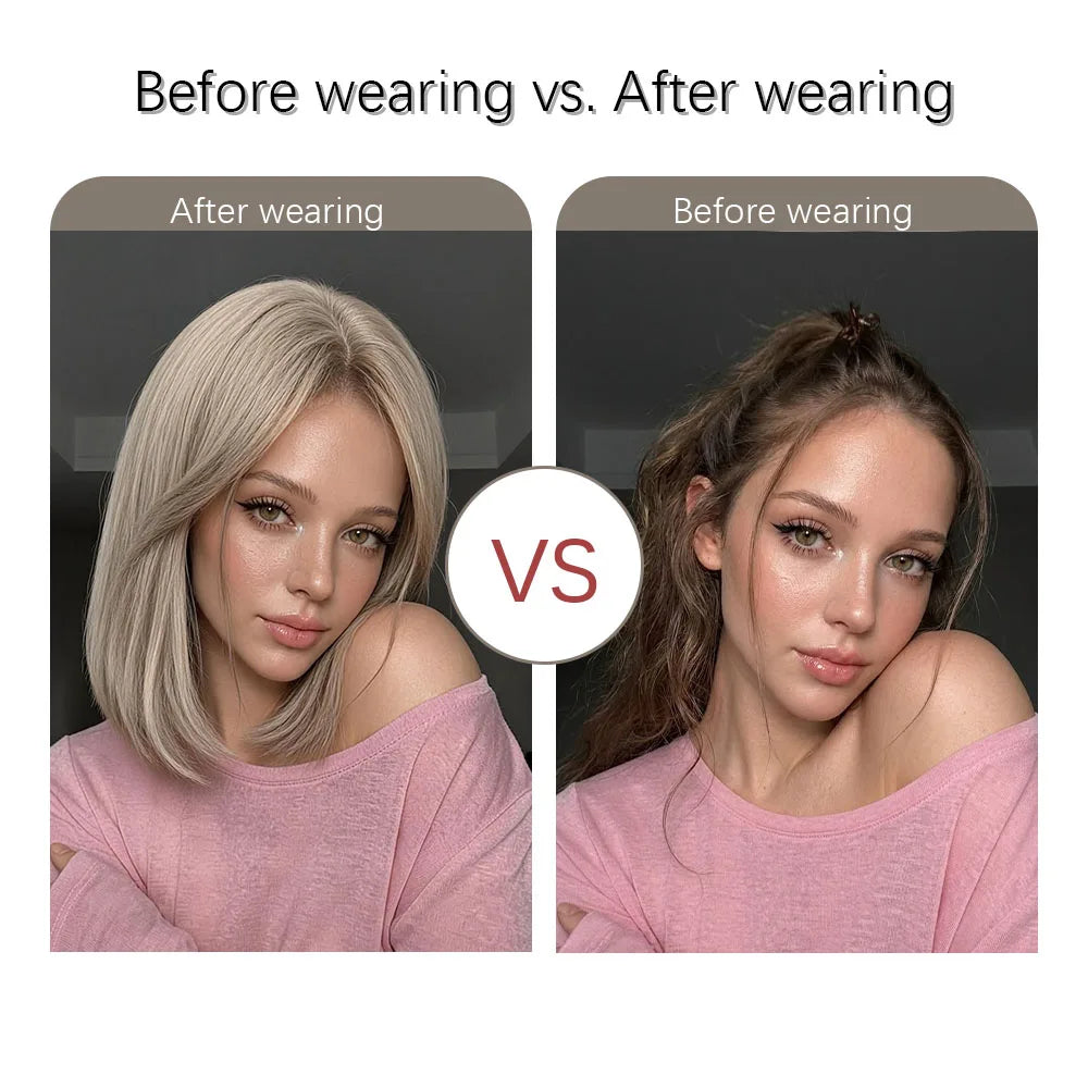 Short Straight Bob Wig with Curtain Bangs