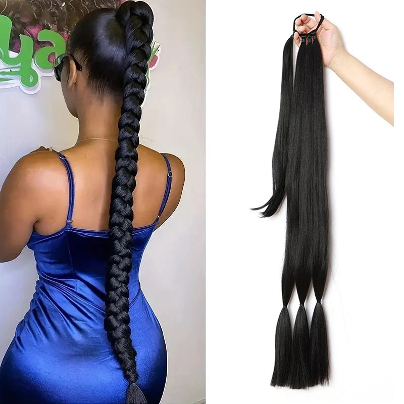 Long Straight Pre-Sectioned Braiding Ponytail Hairpiece for Women
