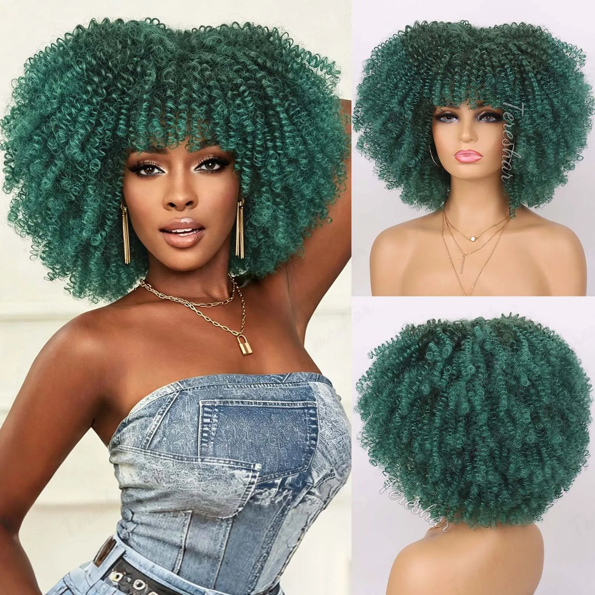 Short Curly Afro Wig with Bangs for Daily Wear