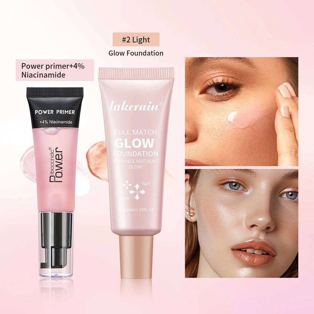 Hydrating Makeup Primer and Glow Foundation Set for Radiant Skin - 1