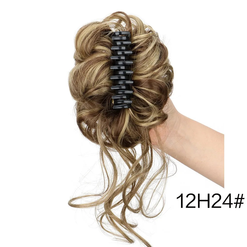 Messy Curly Hair Bun Claw Clip Extension for Instant Voluminous Updo - 10