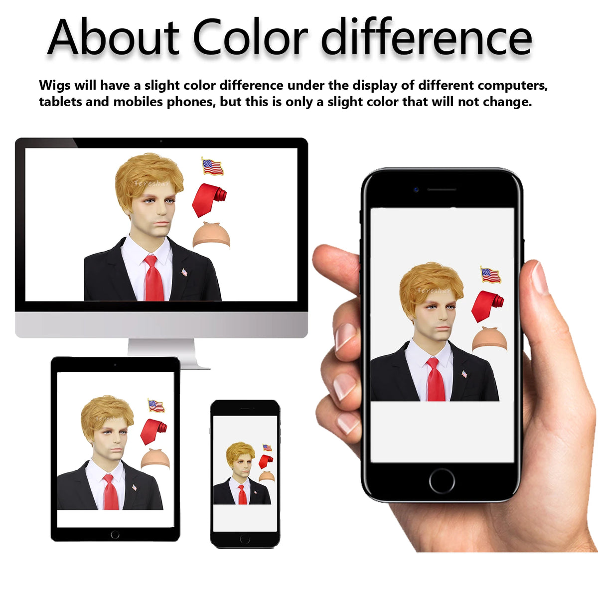 Blonde Pixie Cut Costume Wig with Red Tie and Flag Pin for Men Cosplay