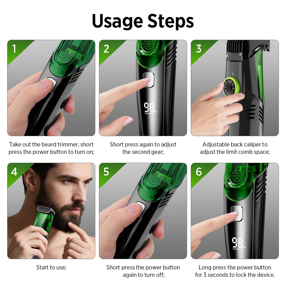 Cordless Vacuum Beard Trimmer for Precise Grooming and Clean Shaving - 14