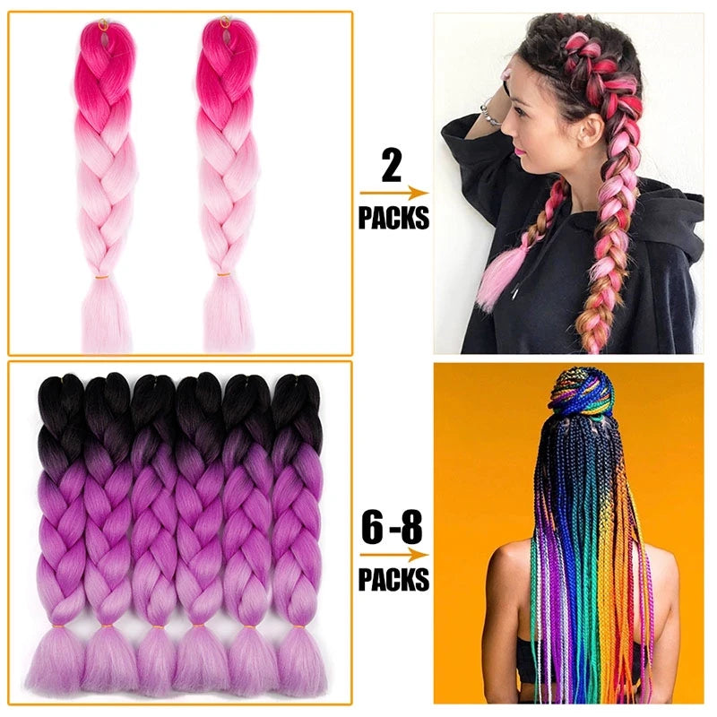 Colorful Synthetic Pre-Stretched Braiding Hair Extensions for Women - 5