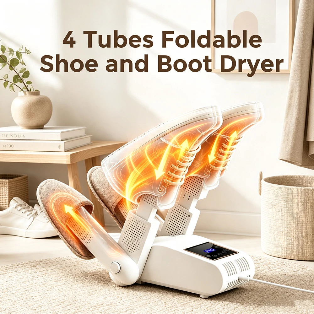 Foldable 4-Tube Electric Shoe and Boot Dryer with UV Sterilization - 1
