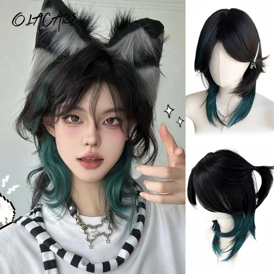Short Mullet Anime Cosplay Wig with Bangs - 15