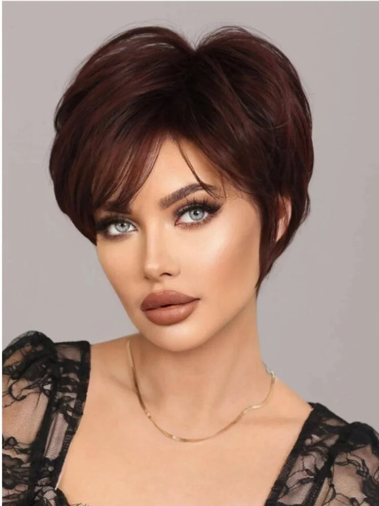 Short Deep Red Pixie Cut Wig with Bangs