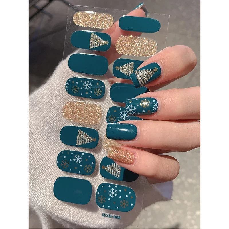 Festive Winter Snowflake Semi-Cured Gel Nail Wraps for Holiday Manicures - 23