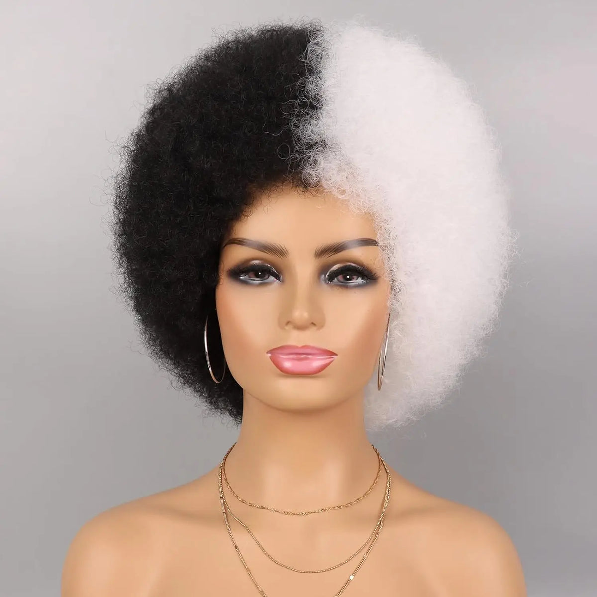 Black and White Two-Tone Synthetic Wig for Cosplay and Party