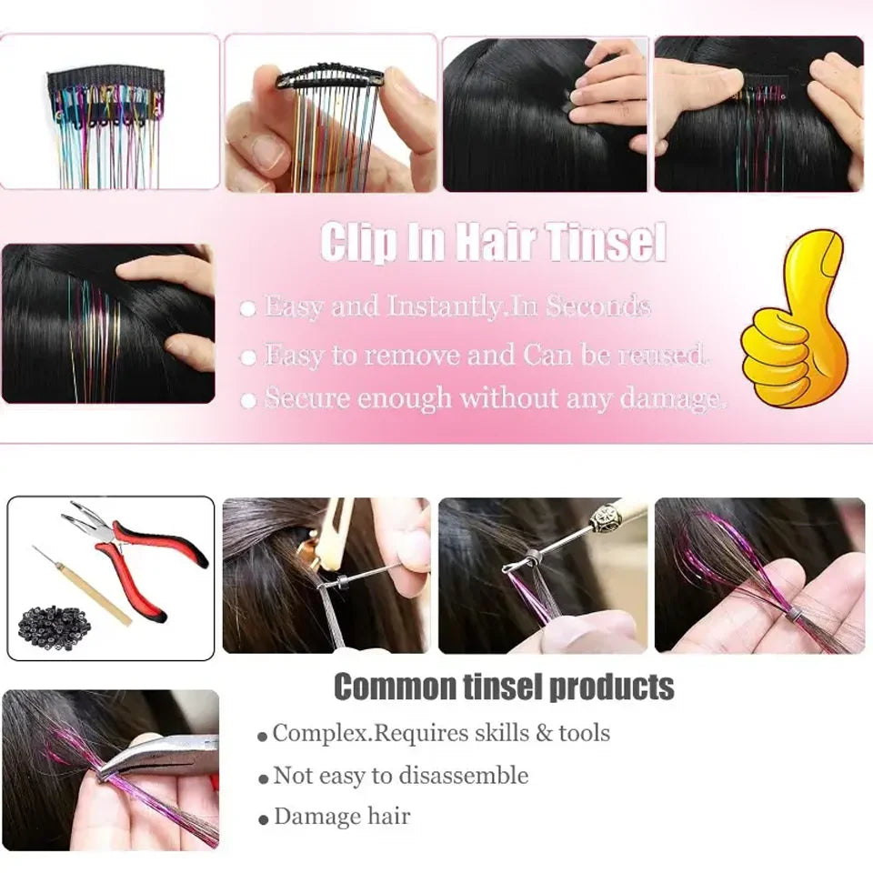 20-Inch Shiny Glitter Clip-In Hair Extensions for Parties