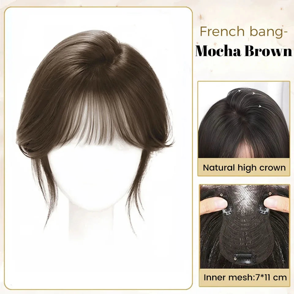 Clip-In Synthetic Hair Topper with Natural Fringe Bangs for Women
