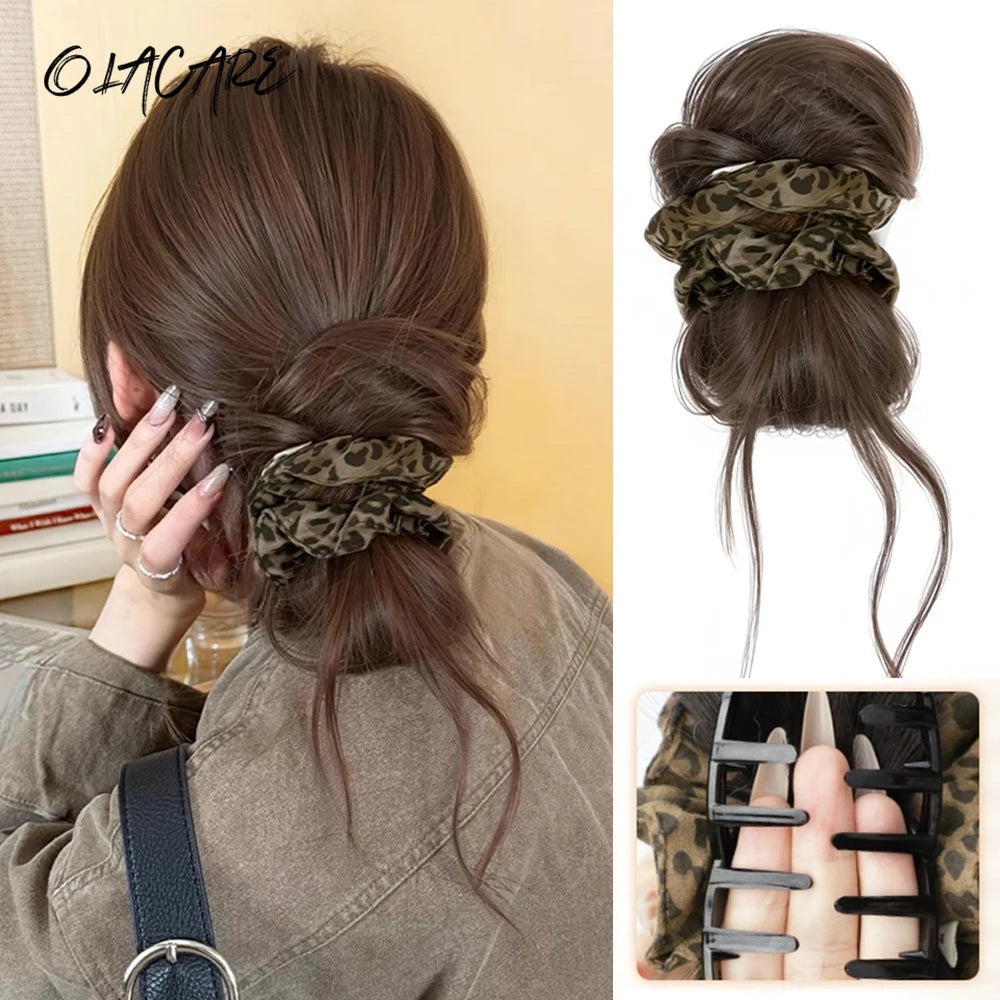 Leopard Print Claw Clip Messy Bun Hair Extension - 1