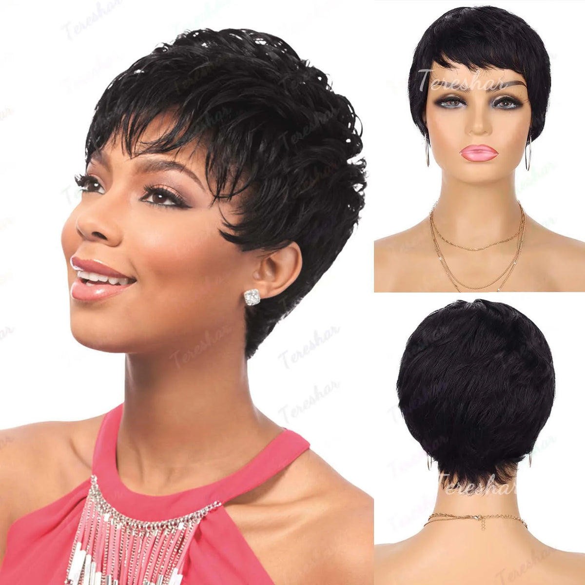 Short Pixie Cut Synthetic Wig with Bangs for Women