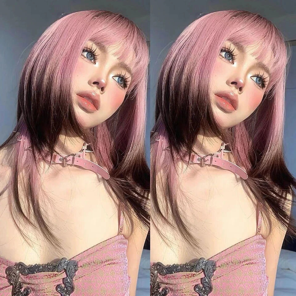 Long Straight Synthetic Wig with Bangs for Cosplay and Parties