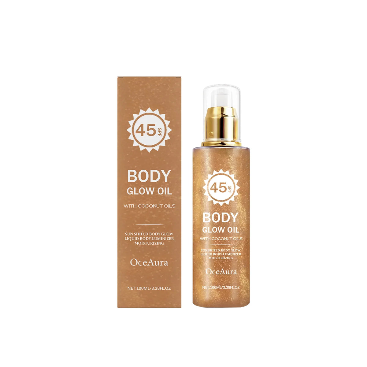 SPF 45 Shimmering Body Glow Oil for Sun Protection and Moisturized Skin