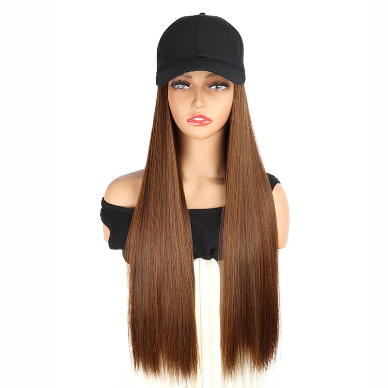 24-Inch Adjustable Baseball Hat with Attached Long Straight Hair - 12