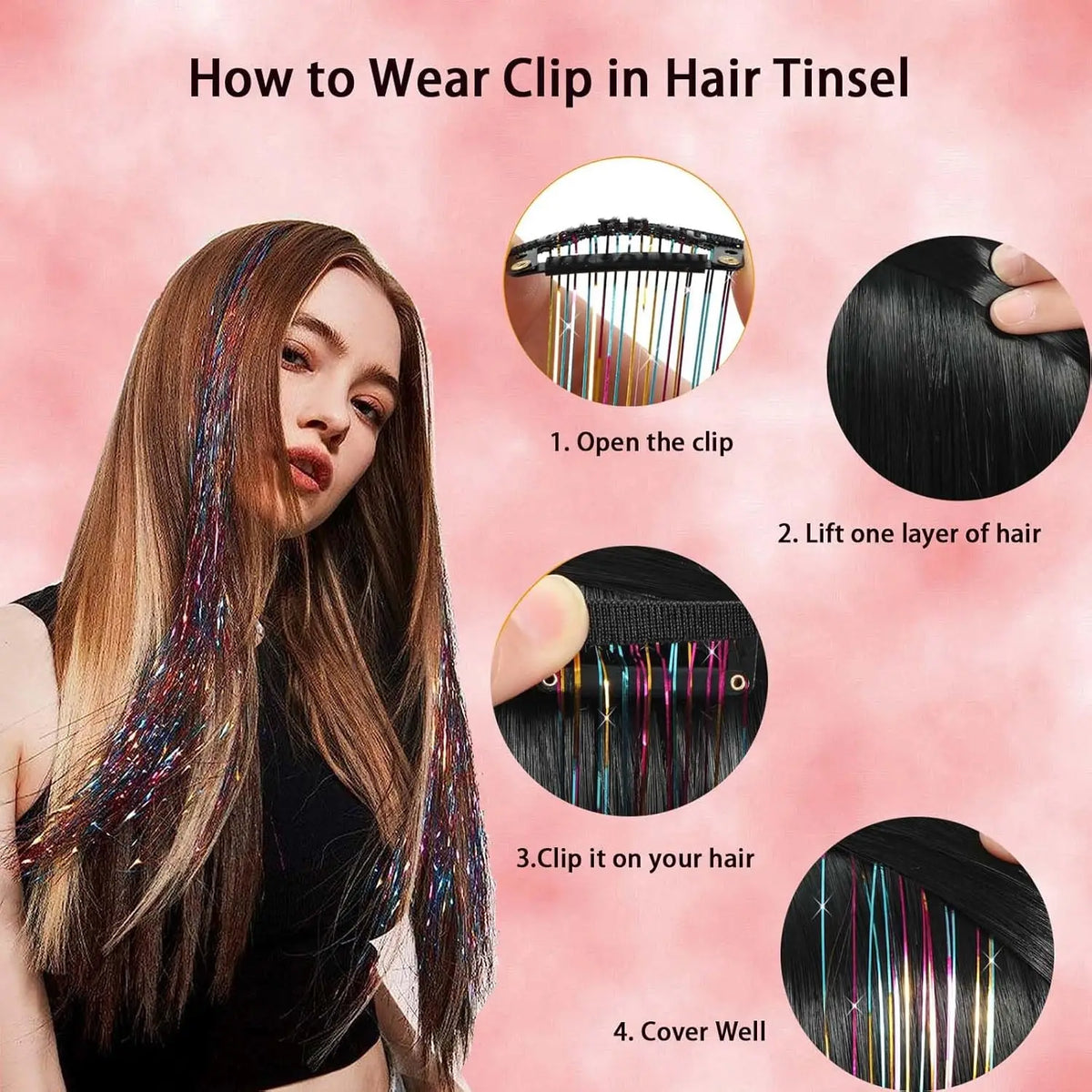 20-Inch Shiny Glitter Clip-In Hair Extensions for Parties