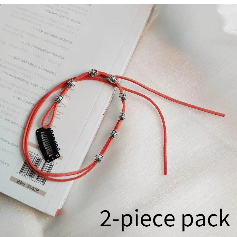 Boho Festival Fringe Hair Clip with Woven Suede and Metal Chain Details - 12