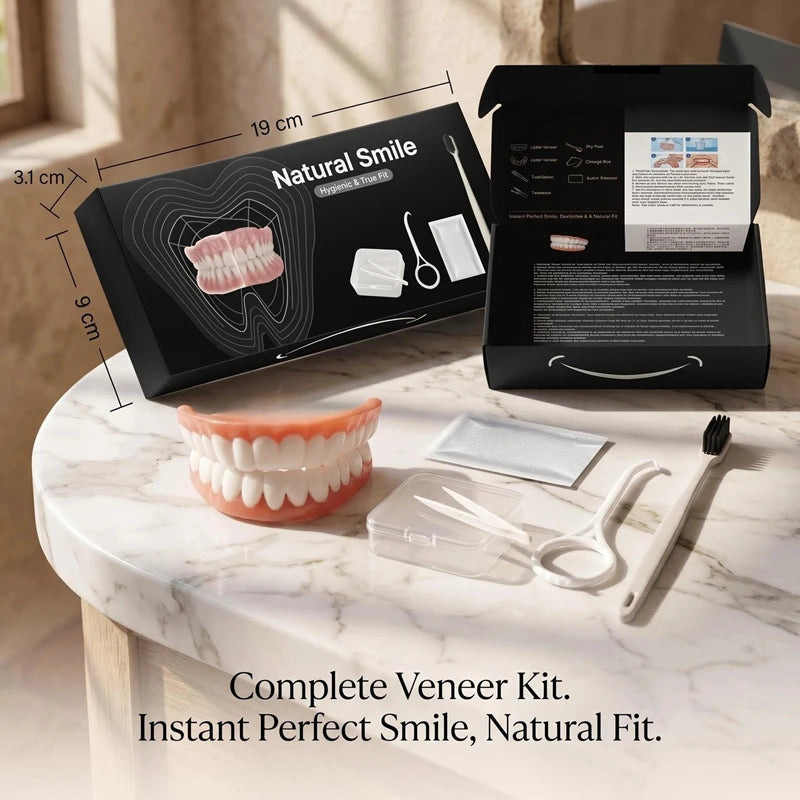 Complete Denture Set with Storage Case and Cleaning Accessories