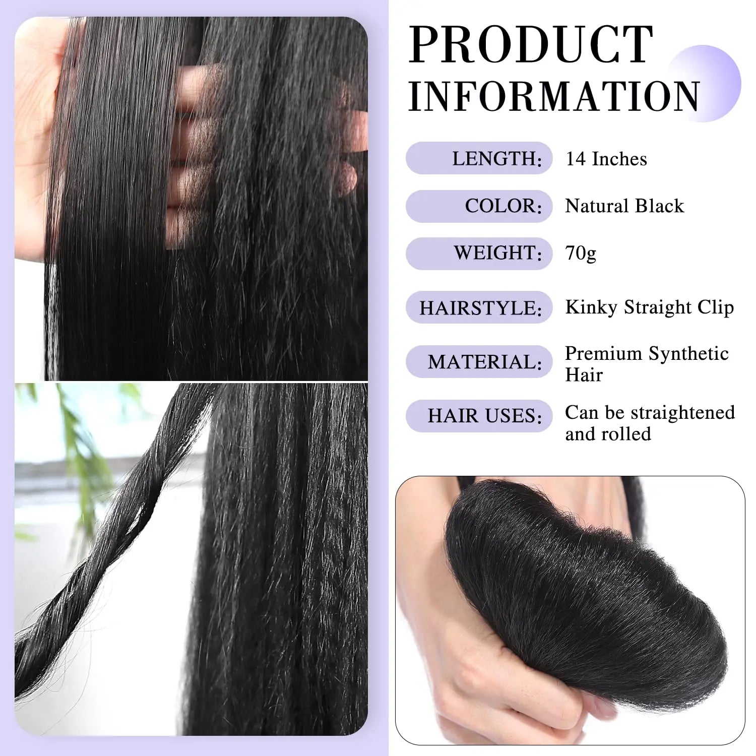 Kinky Straight Clip-In Hair Extensions for Natural Looking Volume - 5