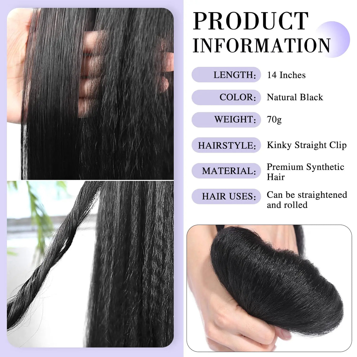 Kinky Straight Clip-In Hair Extensions for Natural Looking Volume