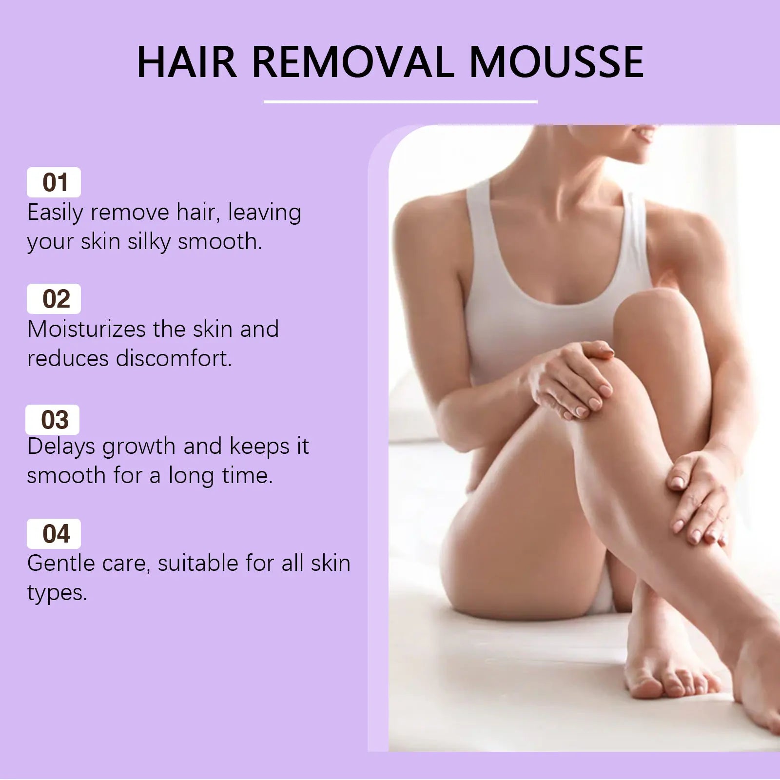 Painless Hair Removal Mousse Foam for Smooth Skin on Arms Legs and Body - 10