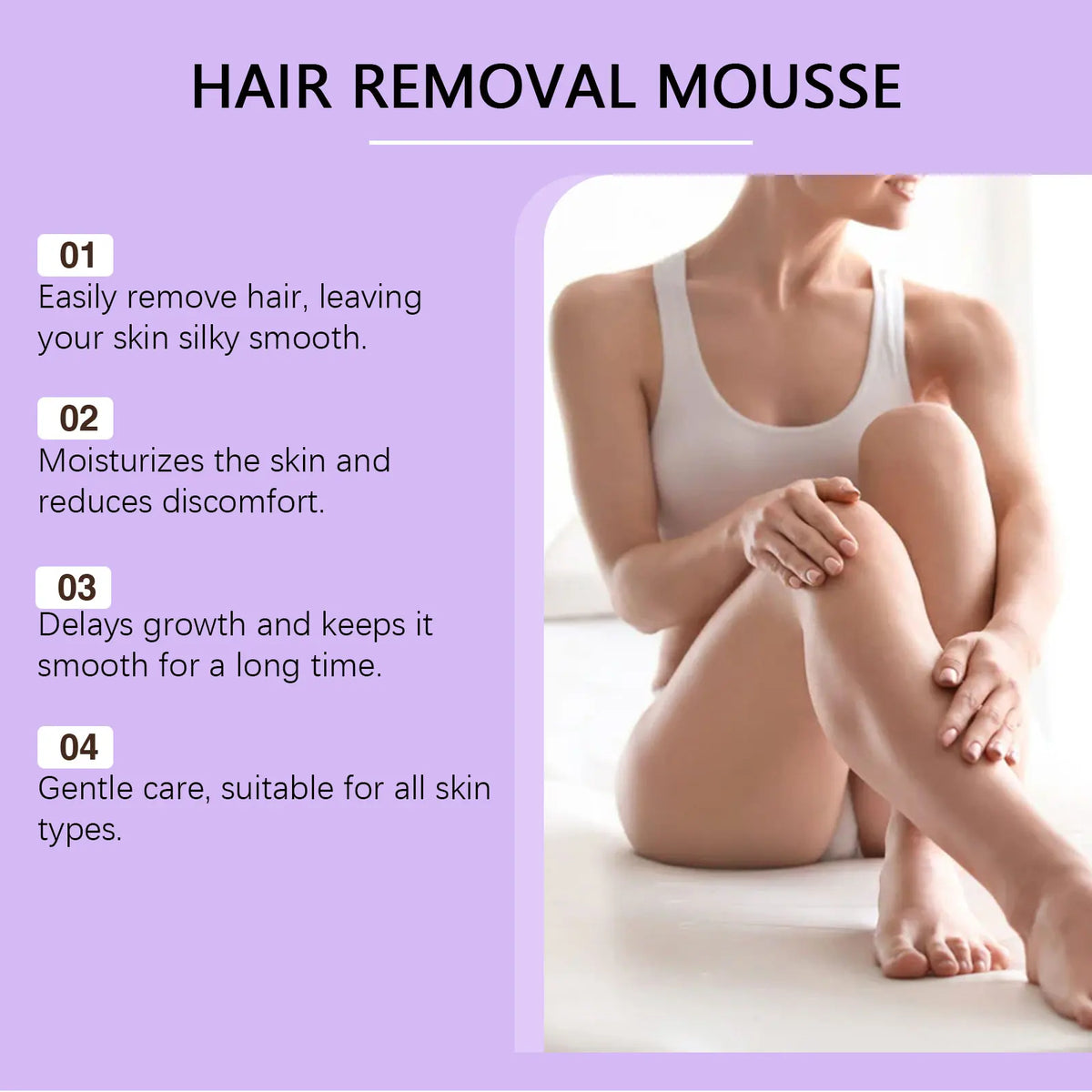 Painless Hair Removal Mousse Foam for Smooth Skin on Arms Legs and Body