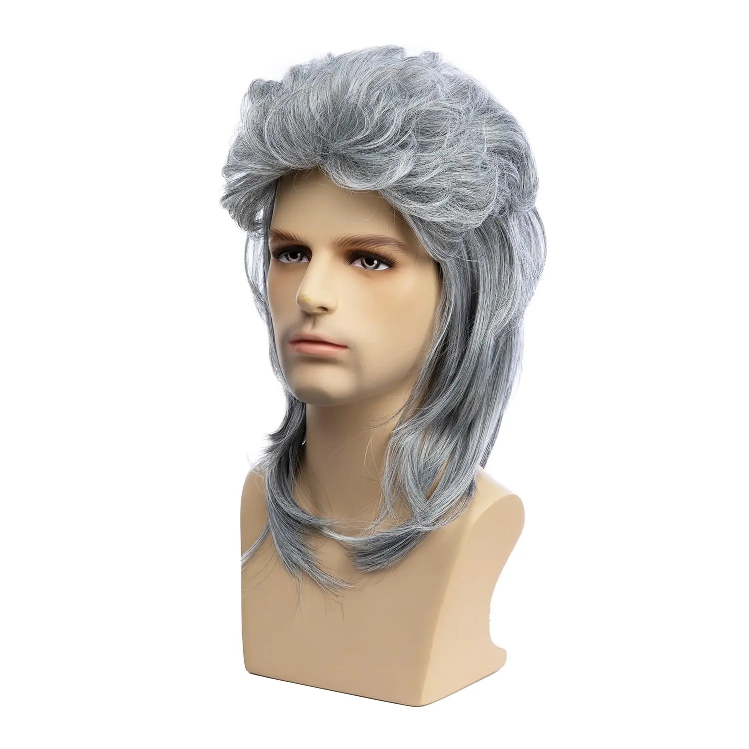 Silver Grey 80s Rocker Mullet Wig for Men - 4
