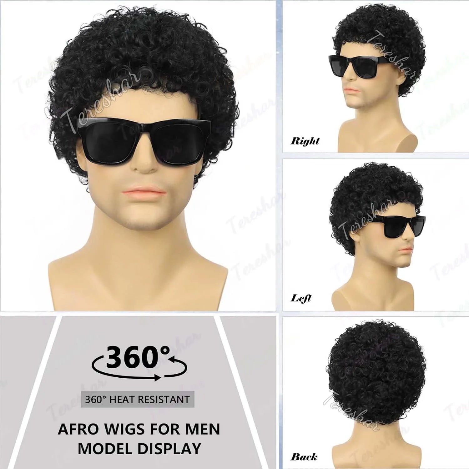 Short Curly Afro Wig with Sunglasses for Men Costume and Cosplay - 9