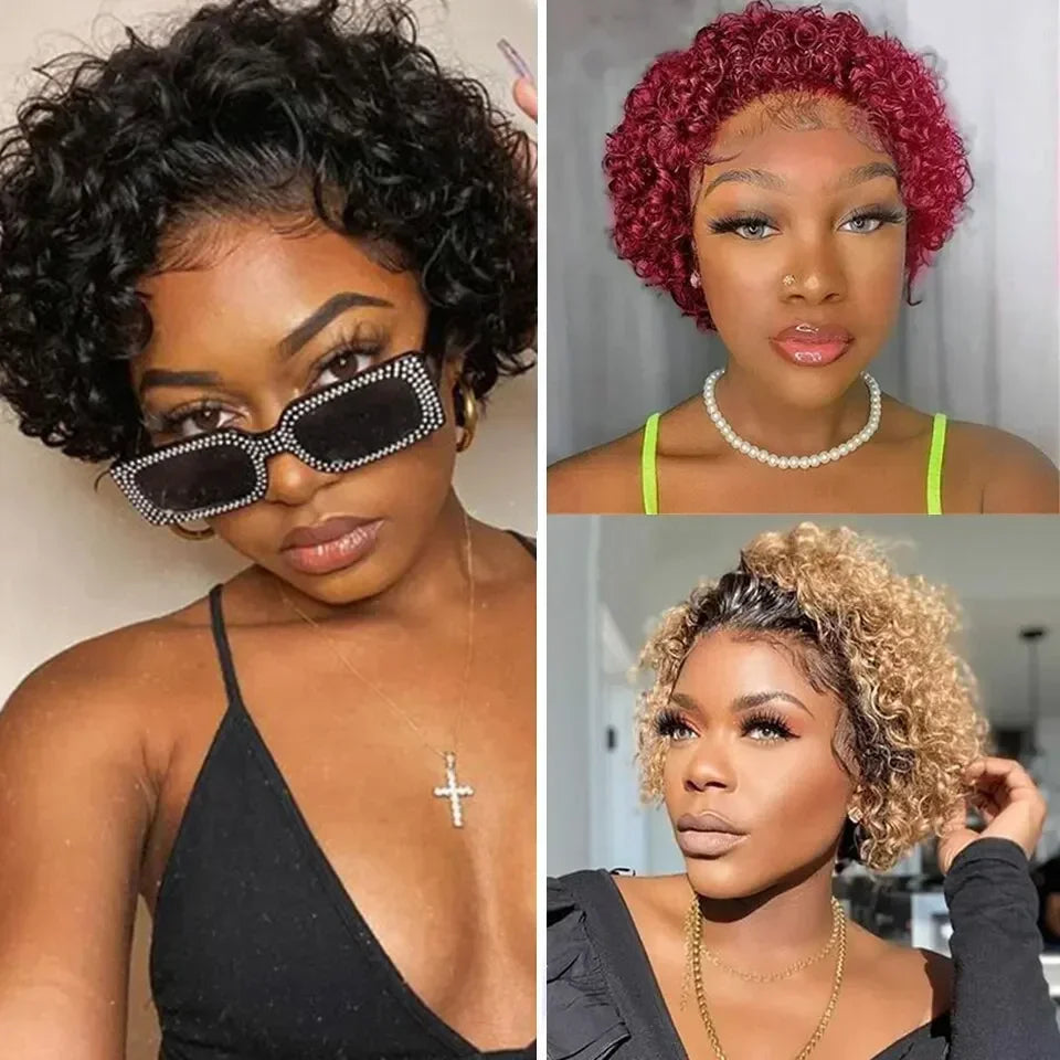 Short Curly Pixie Cut Human Hair Lace Front Wig