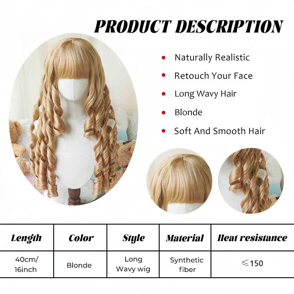 Long Curly Wavy Lolita Cosplay Wig with Bangs for Parties and Events - 8