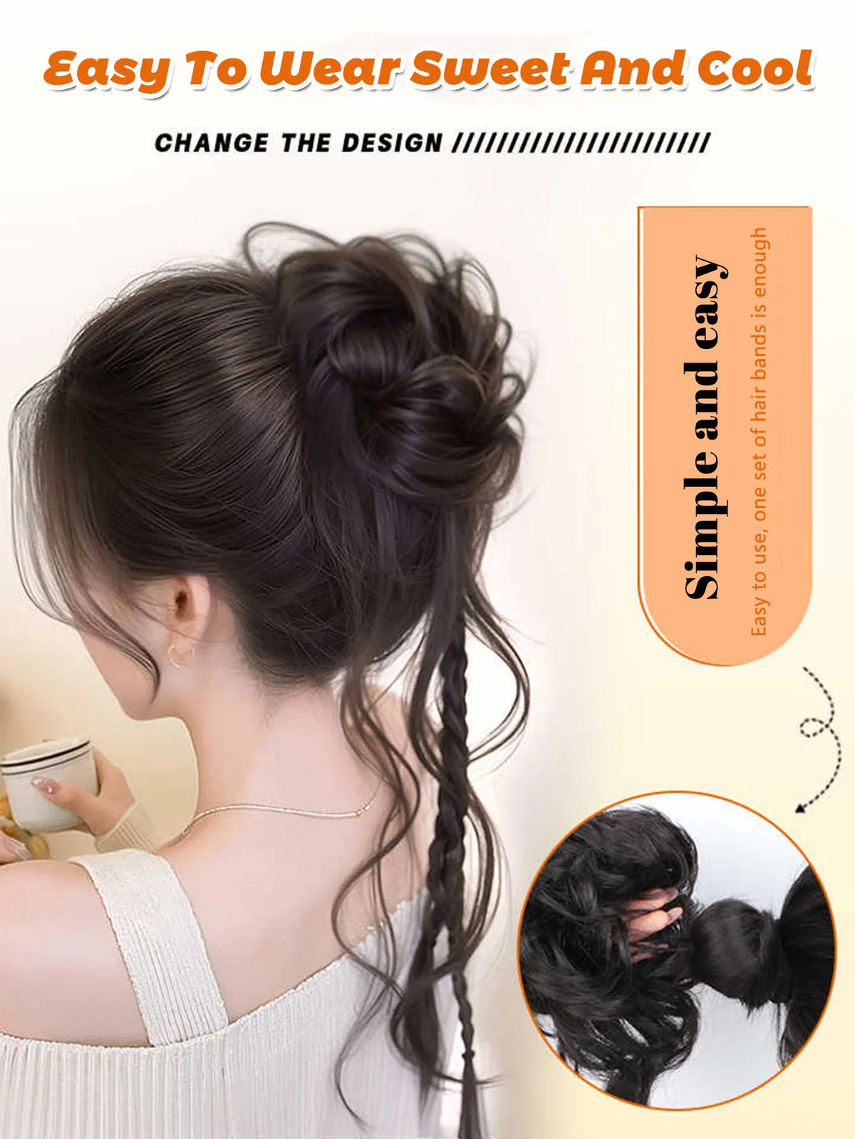 Messy Curly Hair Bun with Braids for Women and Girls