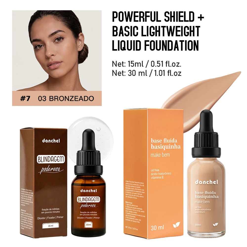 Liquid Foundation and Primer Makeup Set for Long Lasting Natural Finish