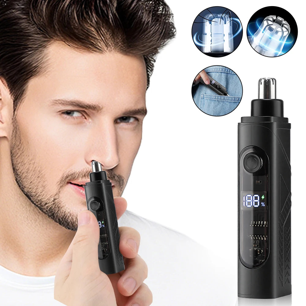 Rechargeable Electric Nose and Ear Hair Trimmer with LED Battery Display