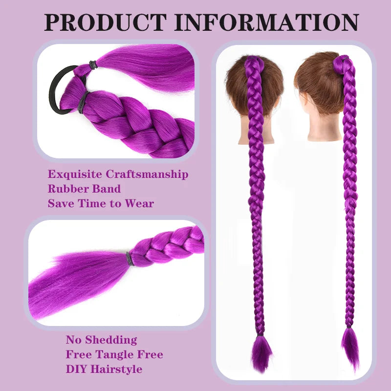 36 Inch Pre-Braided Purple Ponytail Extension for Cosplay